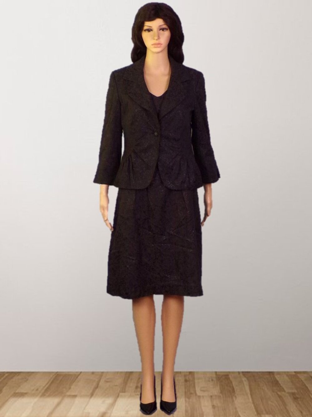 NINA COLE size 6 black/silver-metallic 2-piece suit dress/jacket dry clean only